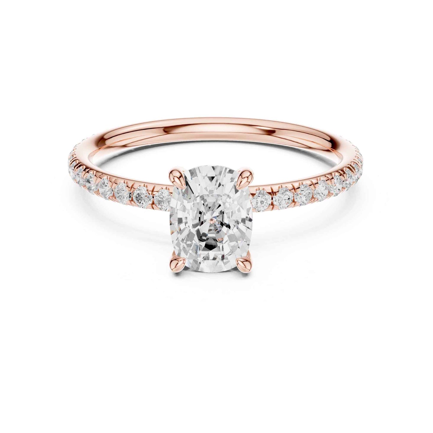 1 Carat Cushion Cut Diamond Engagement Ring with Pavé Side Diamonds