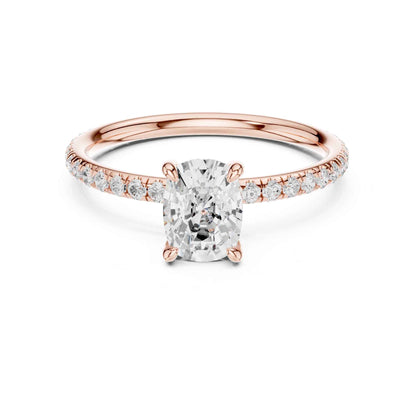 1 Carat Cushion Cut Diamond Engagement Ring with Pavé Side Diamonds