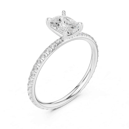 1 Carat Cushion Cut Diamond Engagement Ring with Pavé Side Diamonds