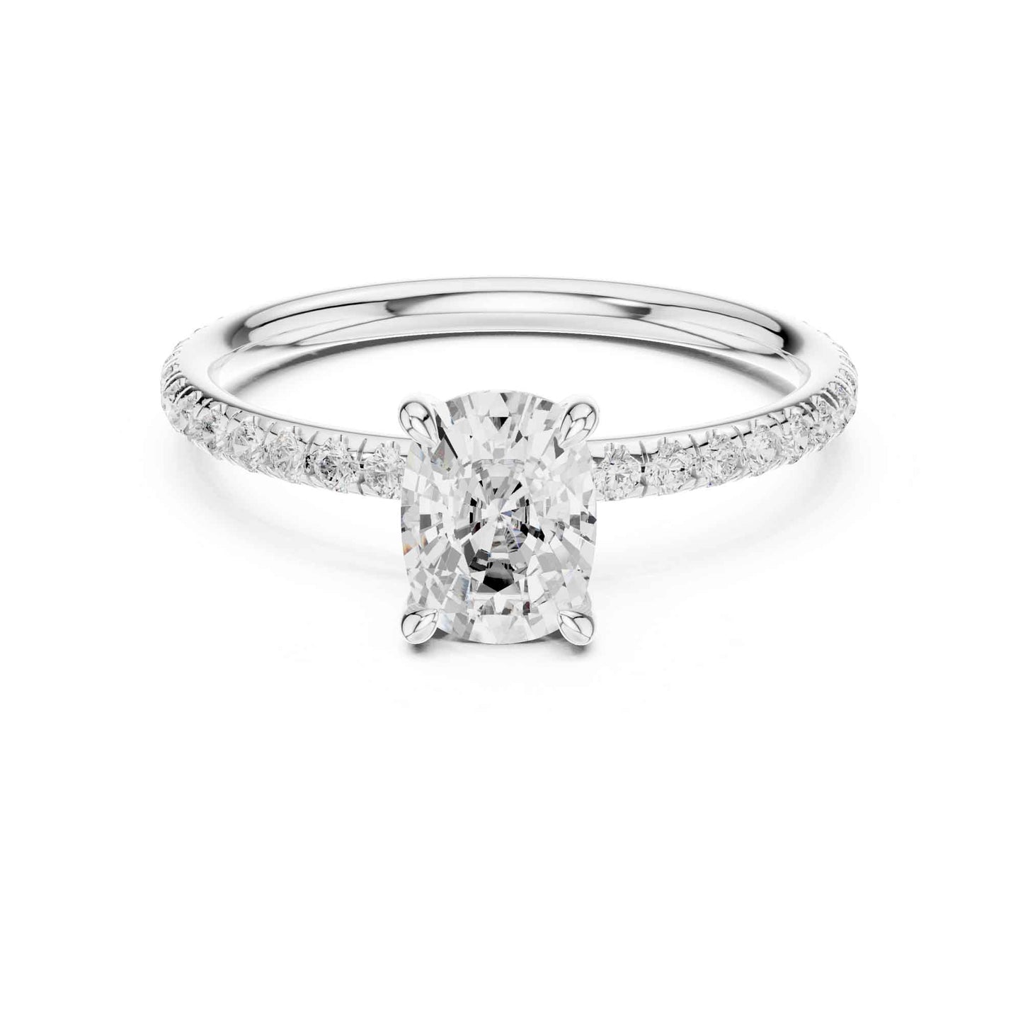 1 Carat Cushion Cut Diamond Engagement Ring with Pavé Side Diamonds