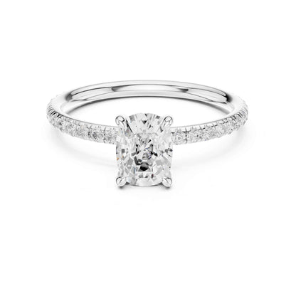 1 Carat Cushion Cut Diamond Engagement Ring with Pavé Side Diamonds