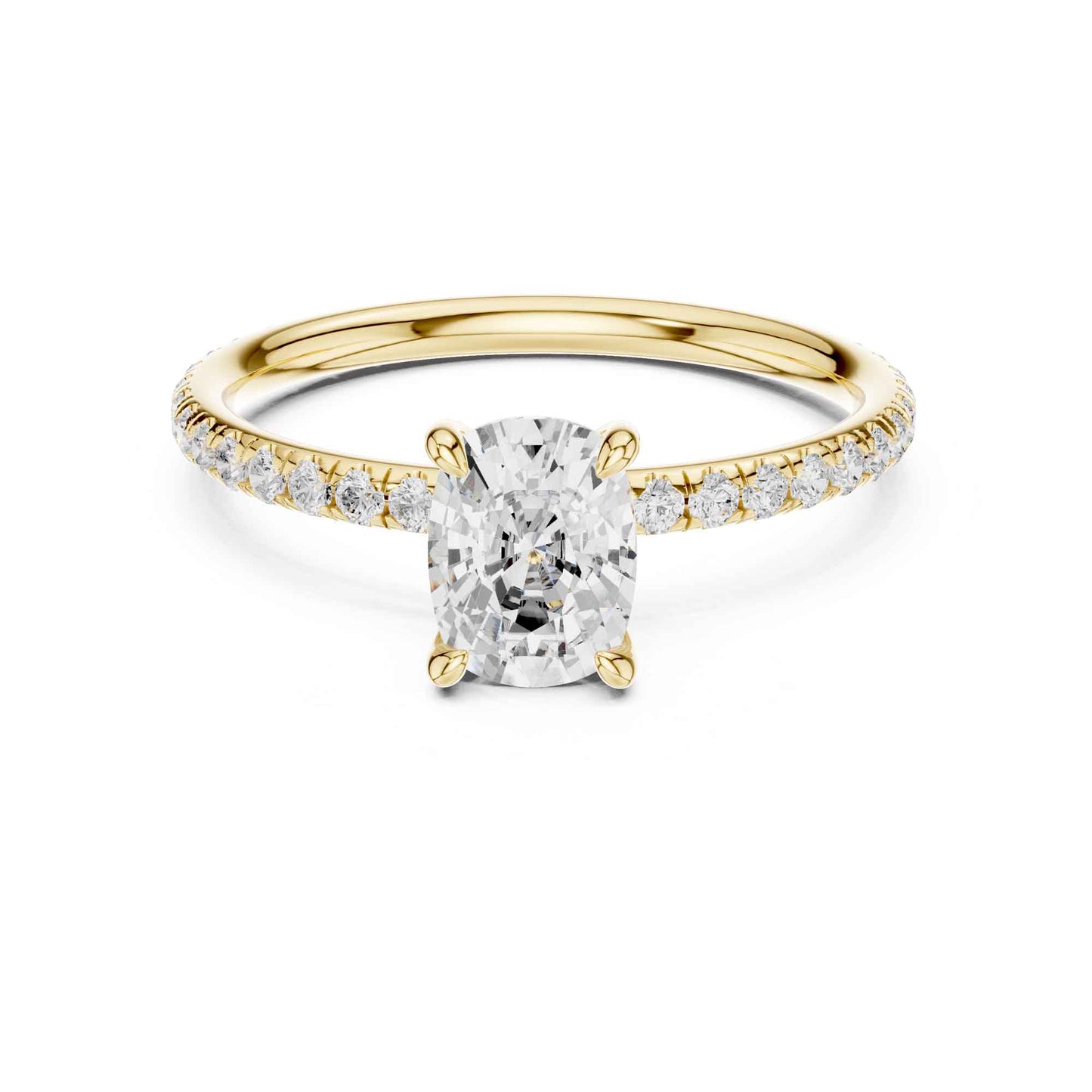 1 Carat Cushion Cut Diamond Engagement Ring with Pavé Side Diamonds