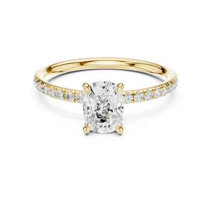 1 Carat Cushion Cut Diamond Engagement Ring with Pavé Side Diamonds