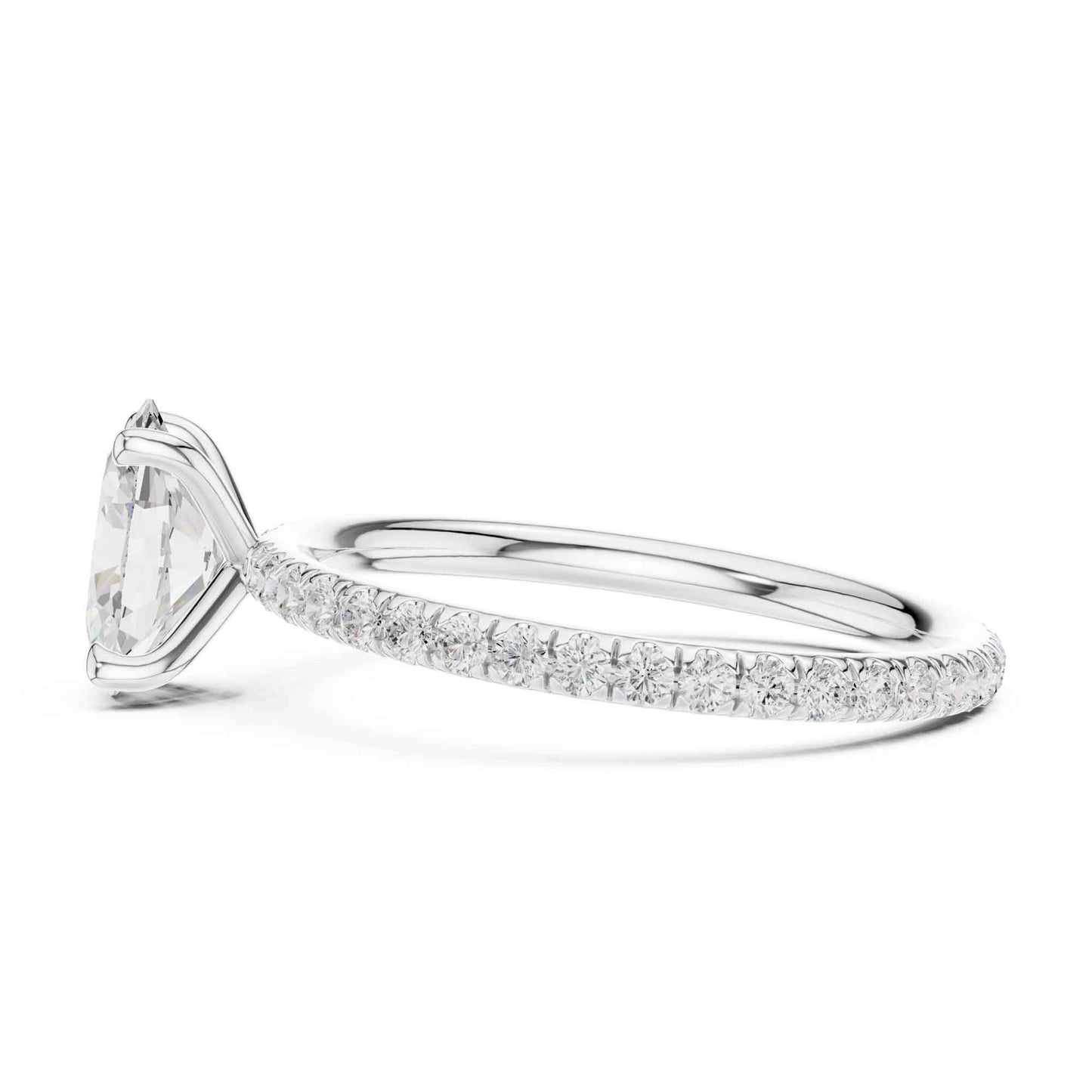 1 Carat Oval Cut Lab Grown Diamond Engagement Ring with Pavé Band