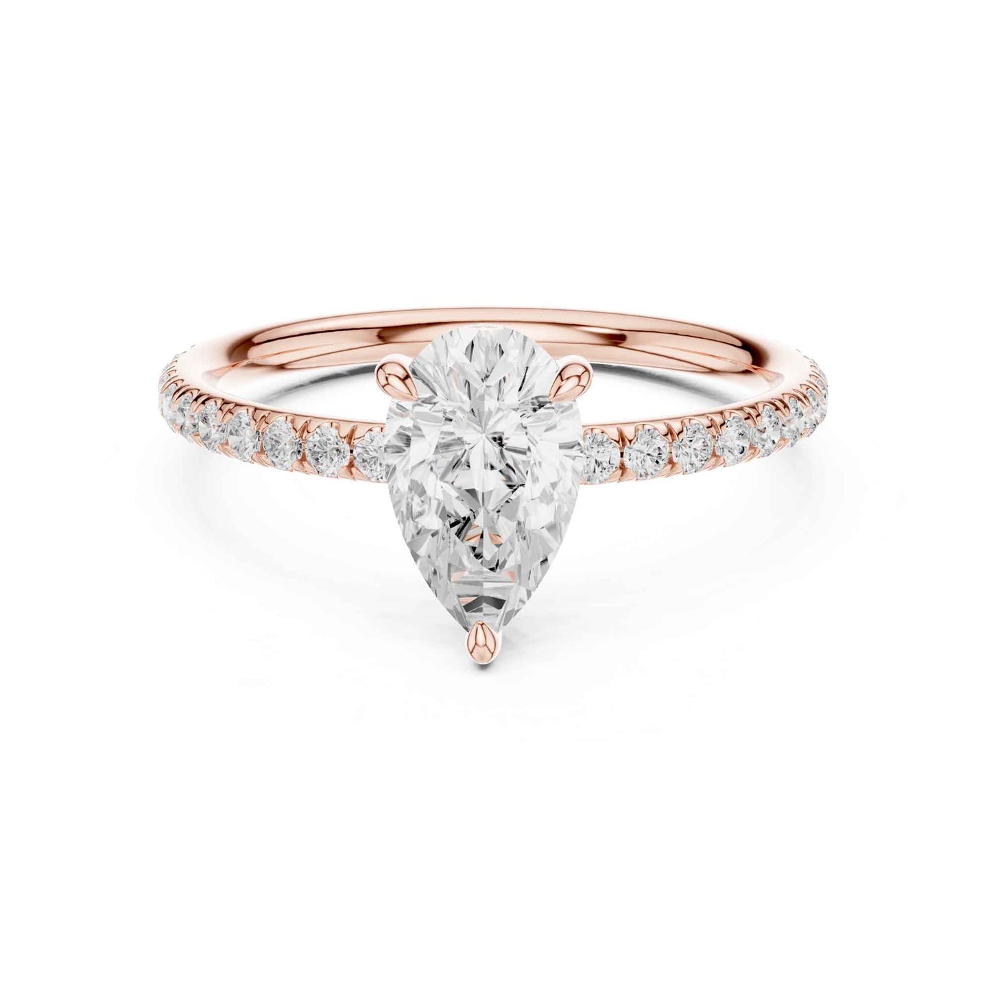 1 Carat Pear Shape Diamond Engagement Ring with Pavé Side Diamonds