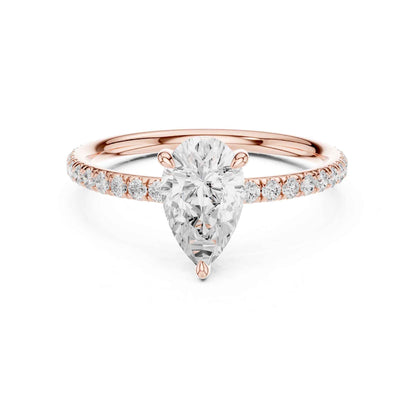 1 Carat Pear Shape Diamond Engagement Ring with Pavé Side Diamonds