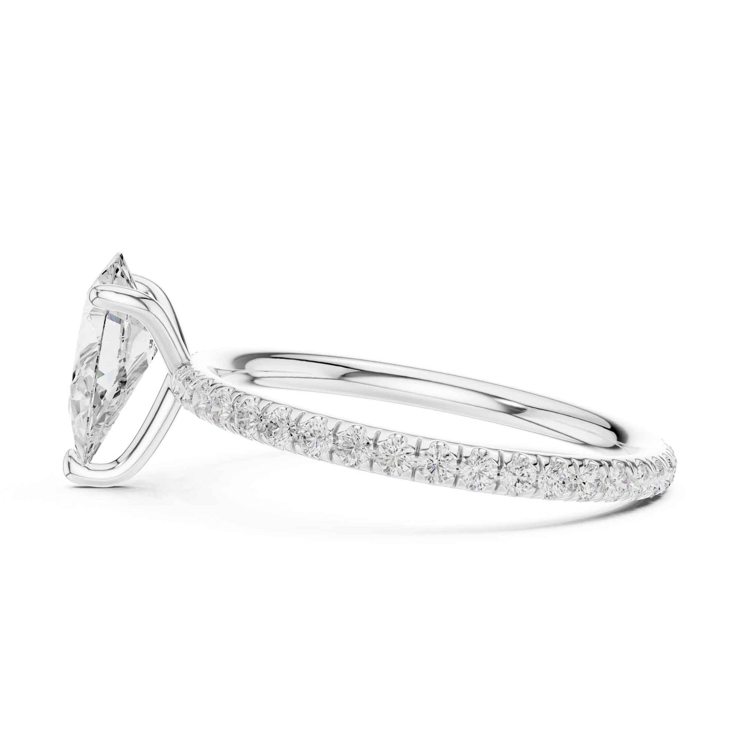 1 Carat Pear Shape Diamond Engagement Ring with Pavé Side Diamonds
