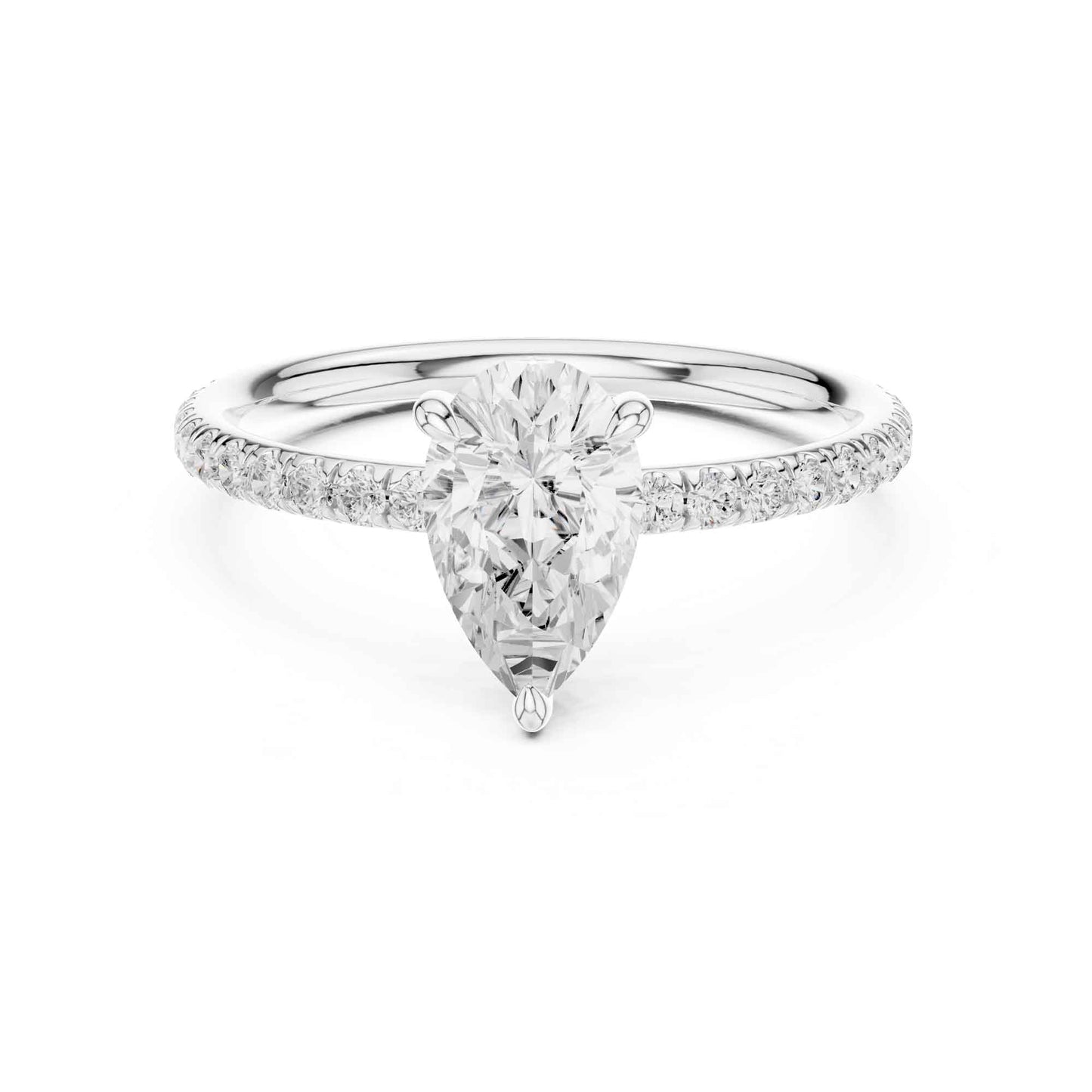 1 Carat Pear Shape Diamond Engagement Ring with Pavé Side Diamonds