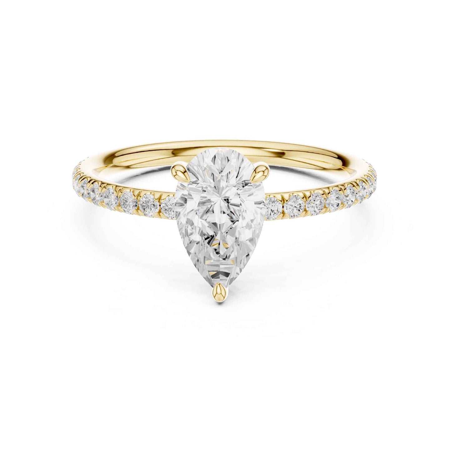 1 Carat Pear Shape Diamond Engagement Ring with Pavé Side Diamonds
