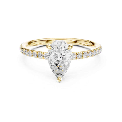 1 Carat Pear Shape Diamond Engagement Ring with Pavé Side Diamonds