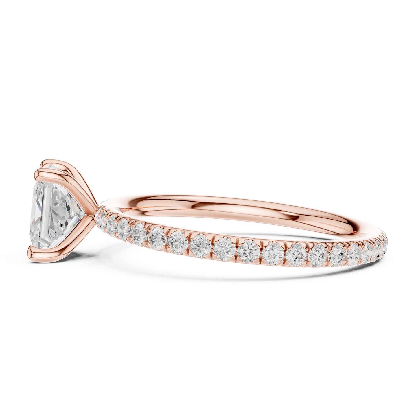 1 Carat Luxury Princess Cut Diamond Ring with Pavé Band