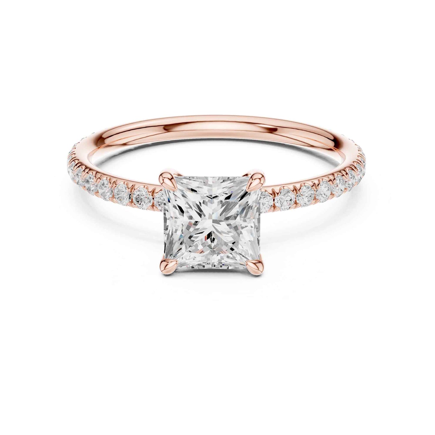 1 Carat Luxury Princess Cut Diamond Ring with Pavé Band