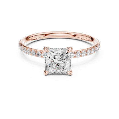 1 Carat Luxury Princess Cut Diamond Ring with Pavé Band