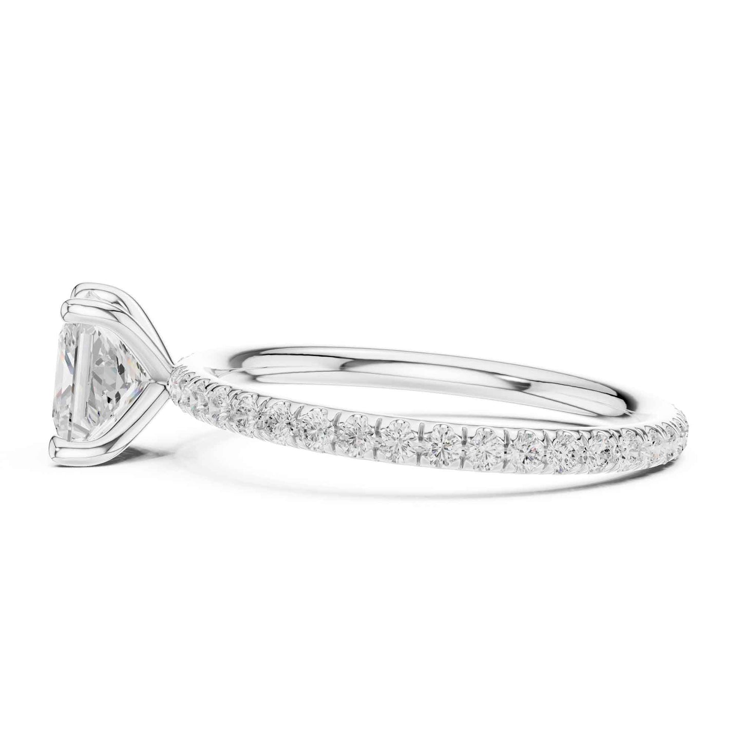 1 Carat Luxury Princess Cut Diamond Ring with Pavé Band