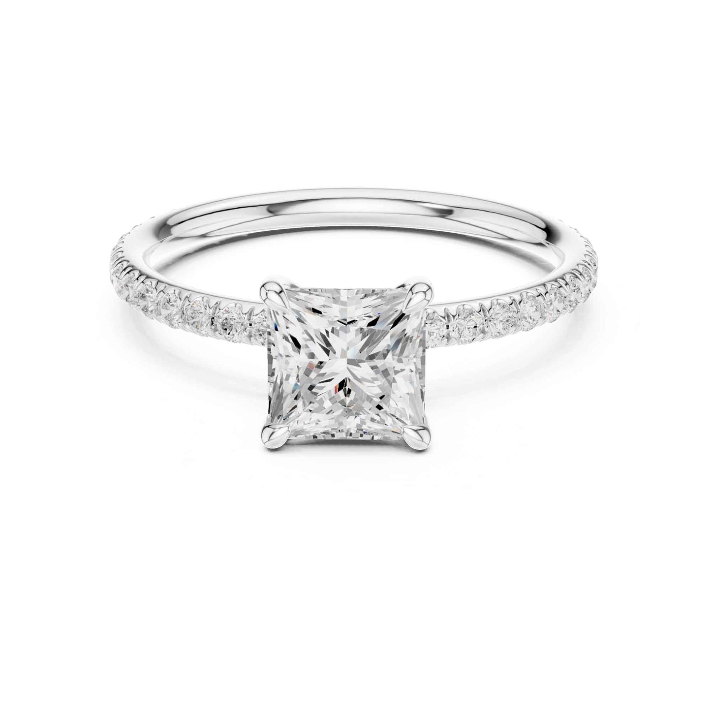 1 Carat Luxury Princess Cut Diamond Ring with Pavé Band