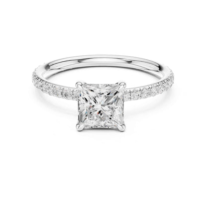 1 Carat Luxury Princess Cut Diamond Ring with Pavé Band
