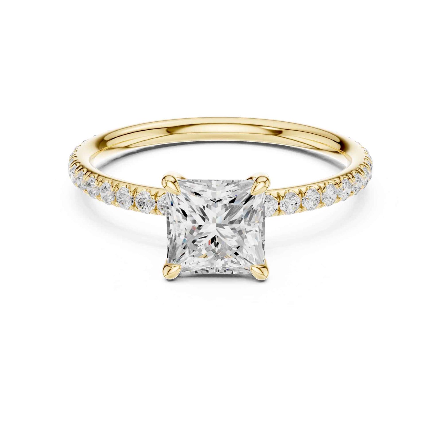 1 Carat Luxury Princess Cut Diamond Ring with Pavé Band