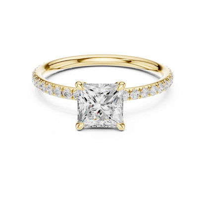 1 Carat Luxury Princess Cut Diamond Ring with Pavé Band