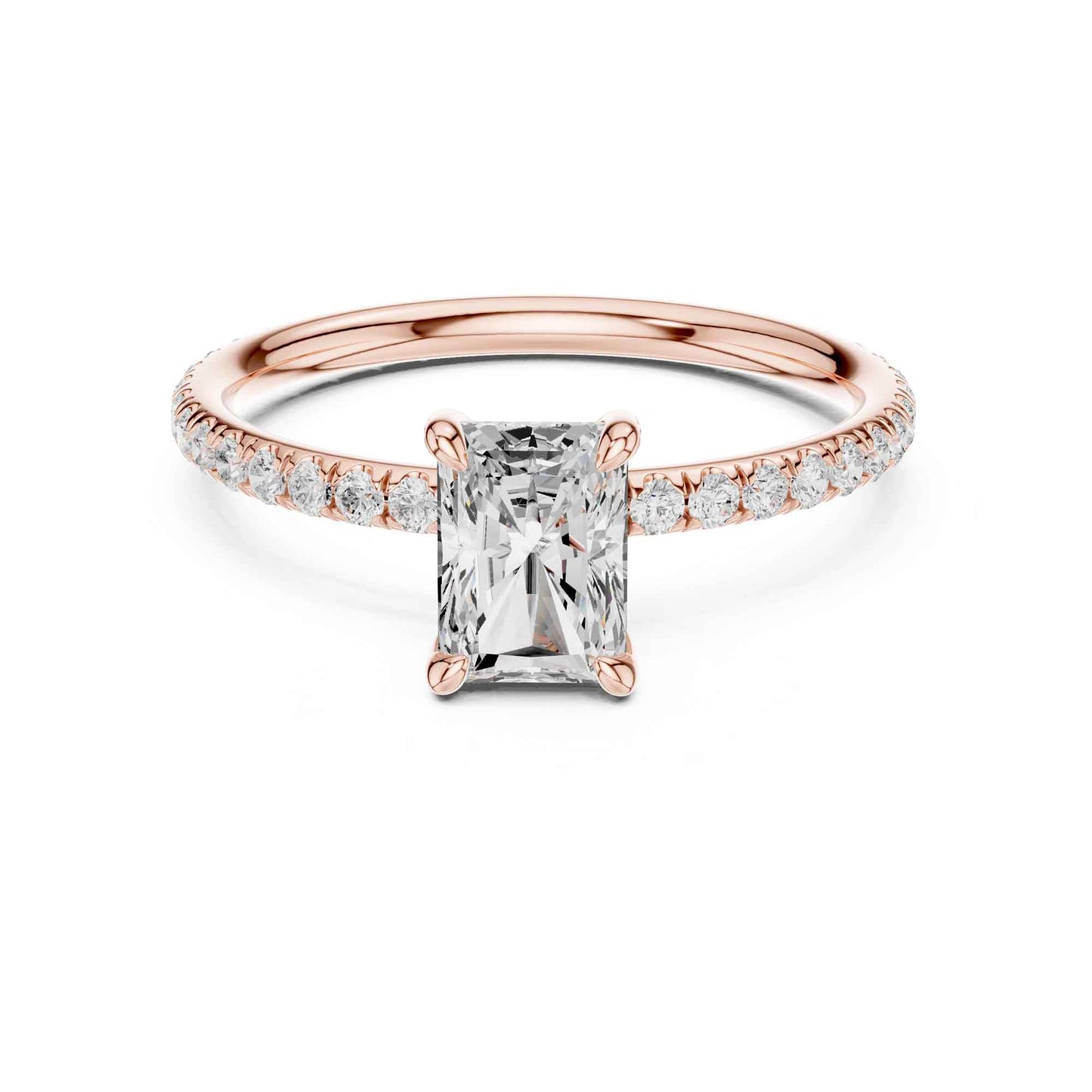 1 Carat Radiant Cut Lab Grown Diamond Engagement Ring with Pavé Band