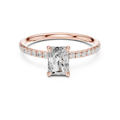 1 Carat Radiant Cut Lab Grown Diamond Engagement Ring with Pavé Band
