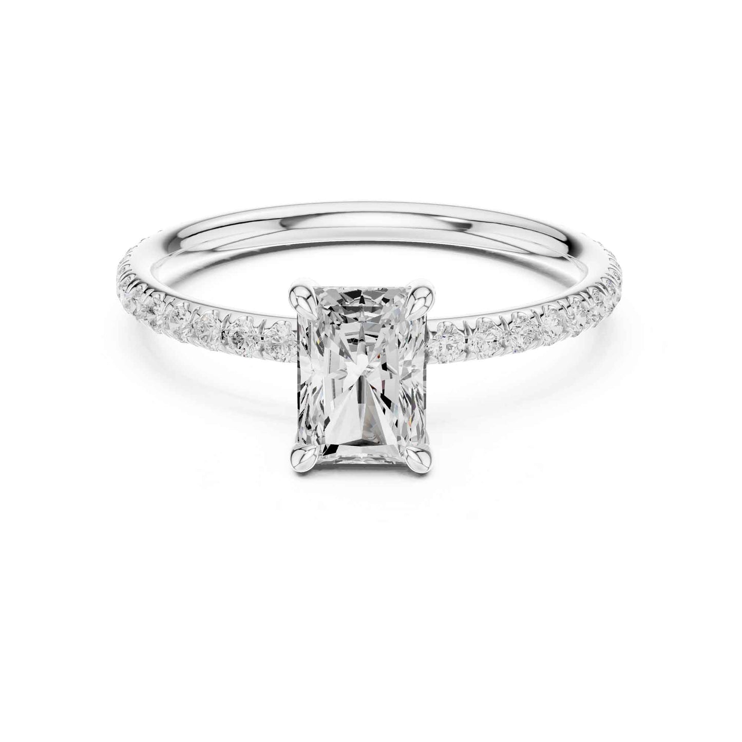 1 Carat Radiant Cut Lab Grown Diamond Engagement Ring with Pavé Band