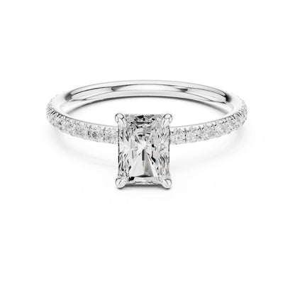 1 Carat Radiant Cut Lab Grown Diamond Engagement Ring with Pavé Band