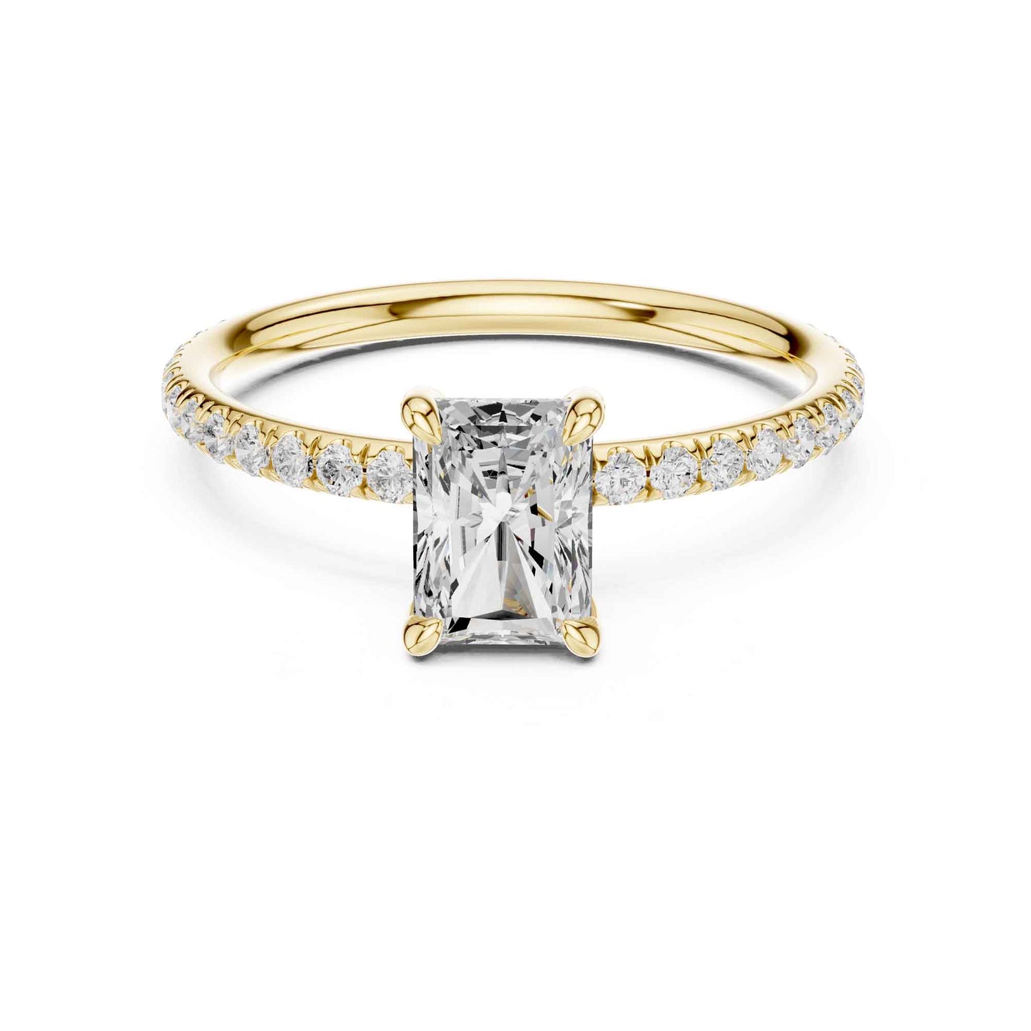1 Carat Radiant Cut Lab Grown Diamond Engagement Ring with Pavé Band