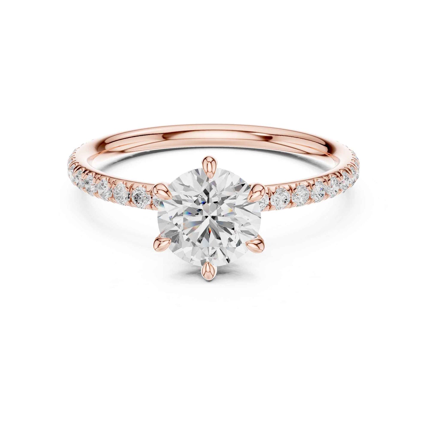 1 Carat Round Cut Lab Grown Diamond Engagement Ring with Pavé Band