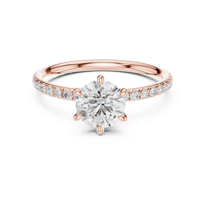 1 Carat Round Cut Lab Grown Diamond Engagement Ring with Pavé Band