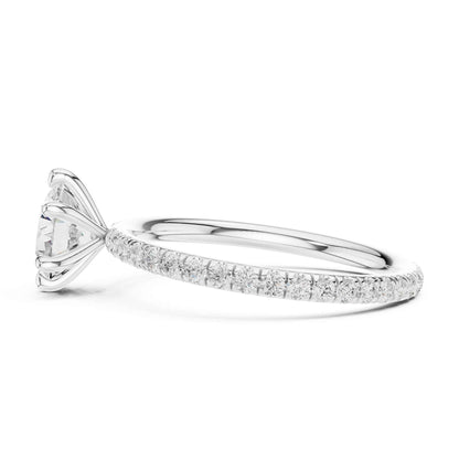 1 Carat Round Cut Lab Grown Diamond Engagement Ring with Pavé Band