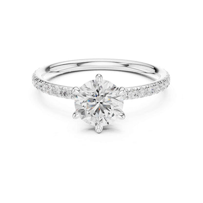1 Carat Round Cut Lab Grown Diamond Engagement Ring with Pavé Band