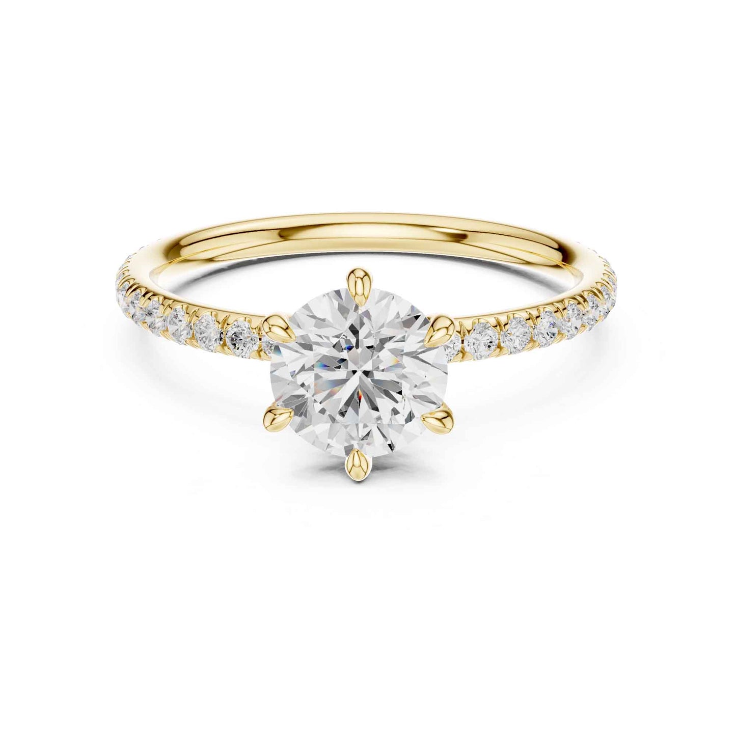 1 Carat Round Cut Lab Grown Diamond Engagement Ring with Pavé Band