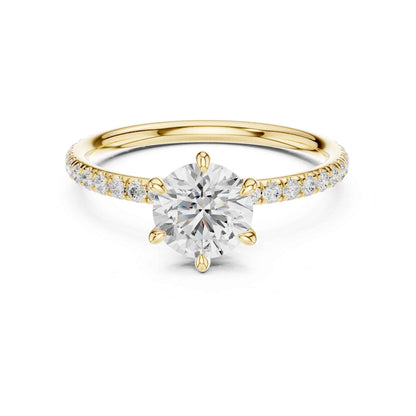 1 Carat Round Cut Lab Grown Diamond Engagement Ring with Pavé Band