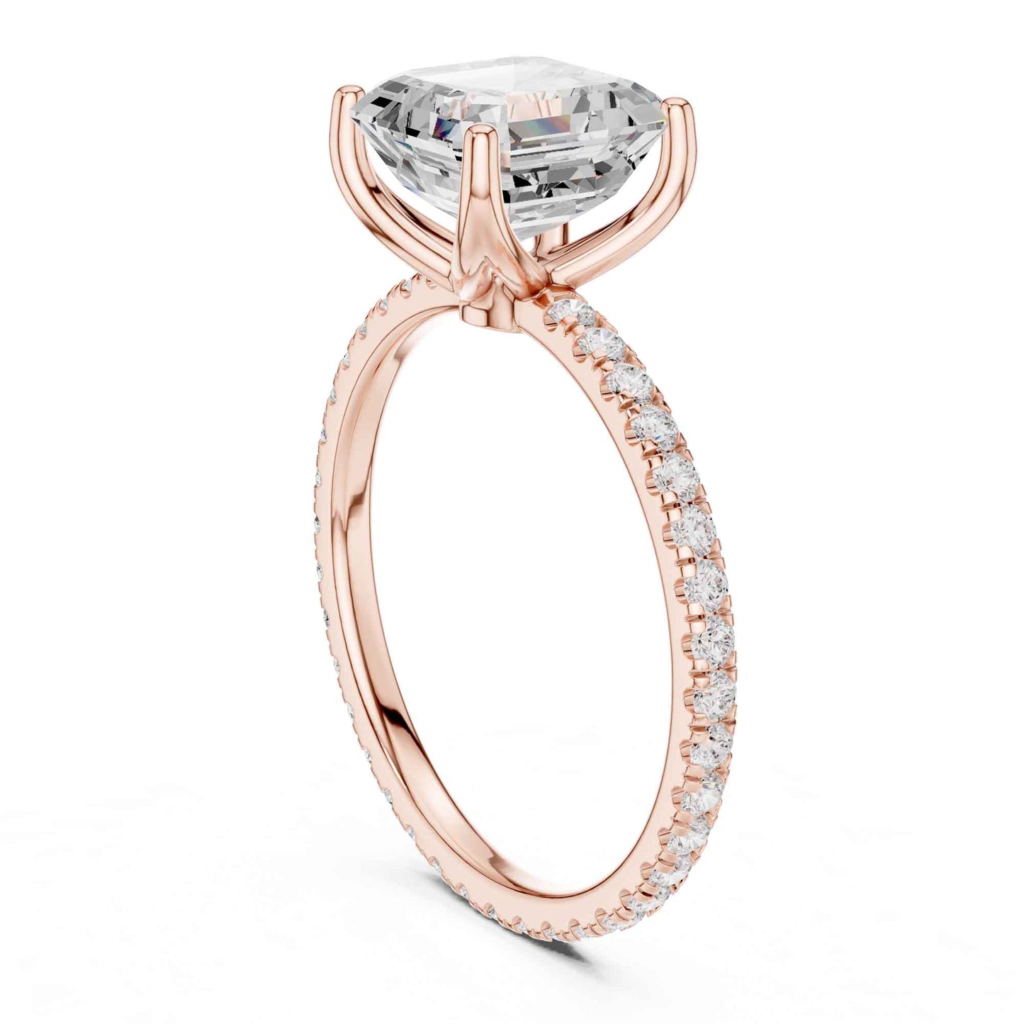 2.5 Carat Square Asscher Cut Lab Grown Diamond Ring with Pavé Setting