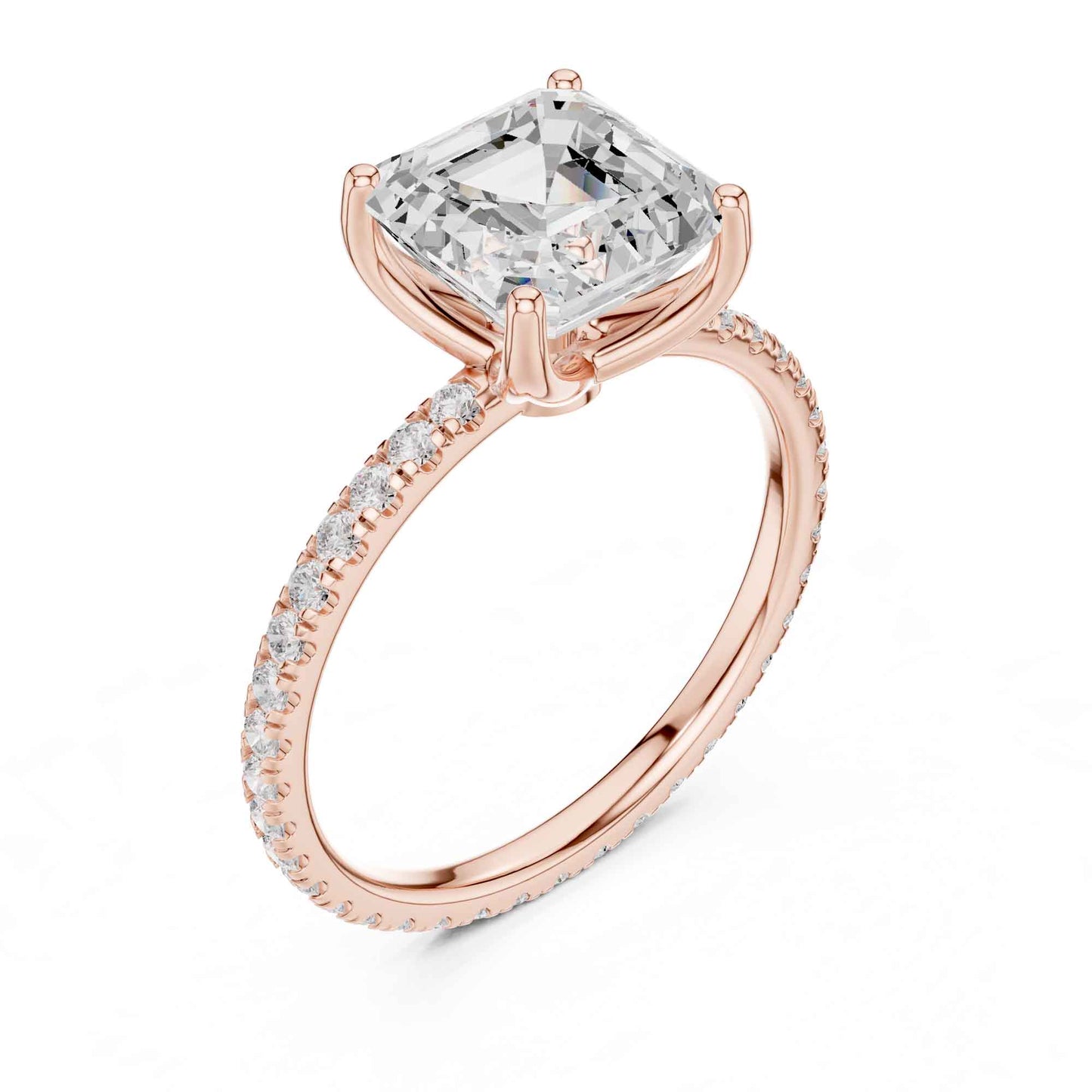 2.5 Carat Square Asscher Cut Lab Grown Diamond Ring with Pavé Setting