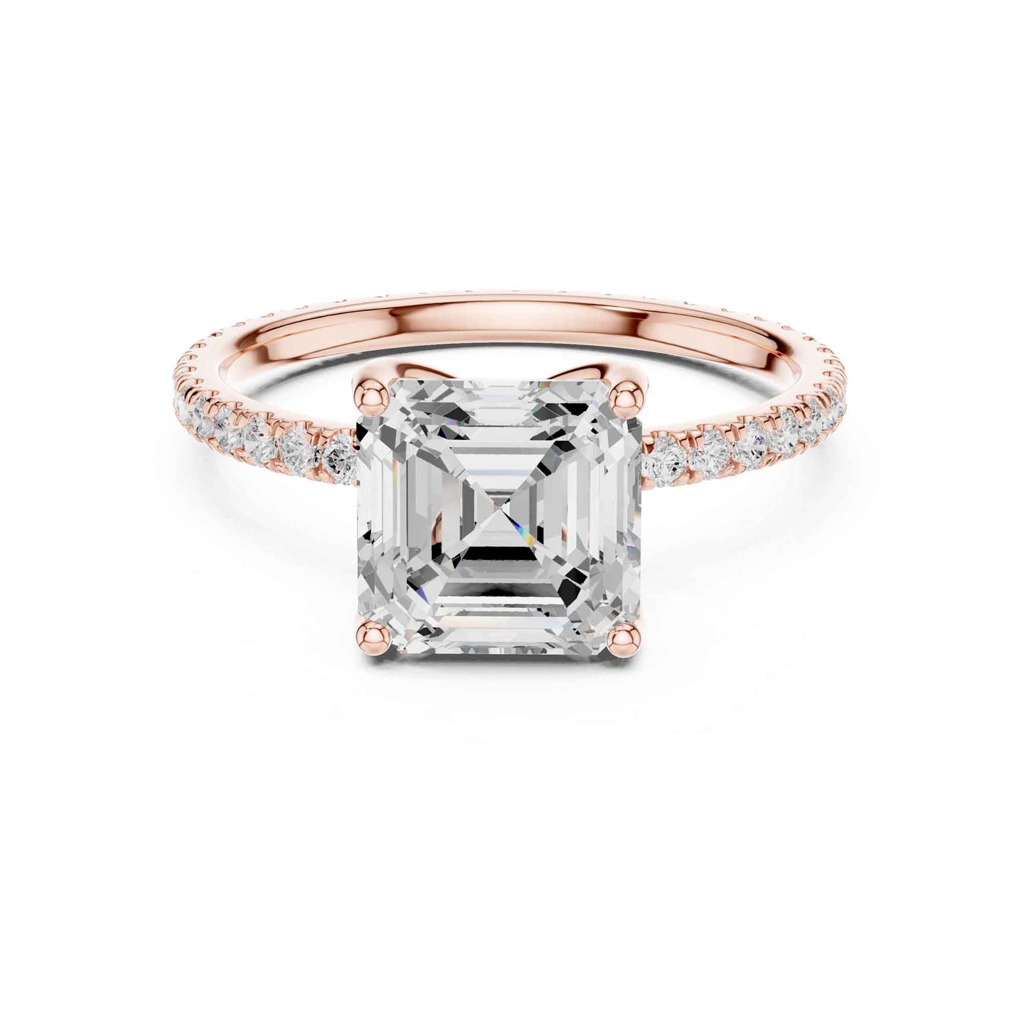 2.5 Carat Square Asscher Cut Lab Grown Diamond Ring with Pavé Setting