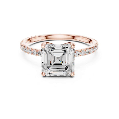 2.5 Carat Square Asscher Cut Lab Grown Diamond Ring with Pavé Setting