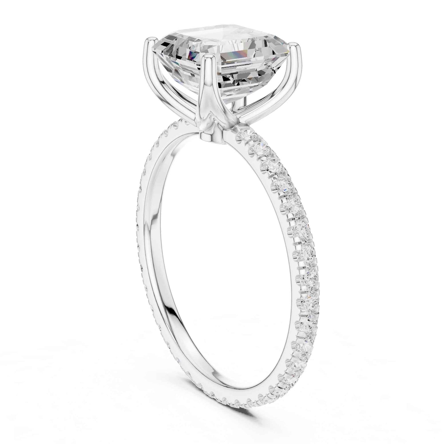 2.5 Carat Square Asscher Cut Lab Grown Diamond Ring with Pavé Setting