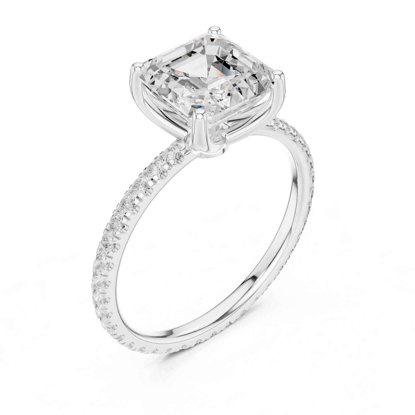 2.5 Carat Square Asscher Cut Lab Grown Diamond Ring with Pavé Setting