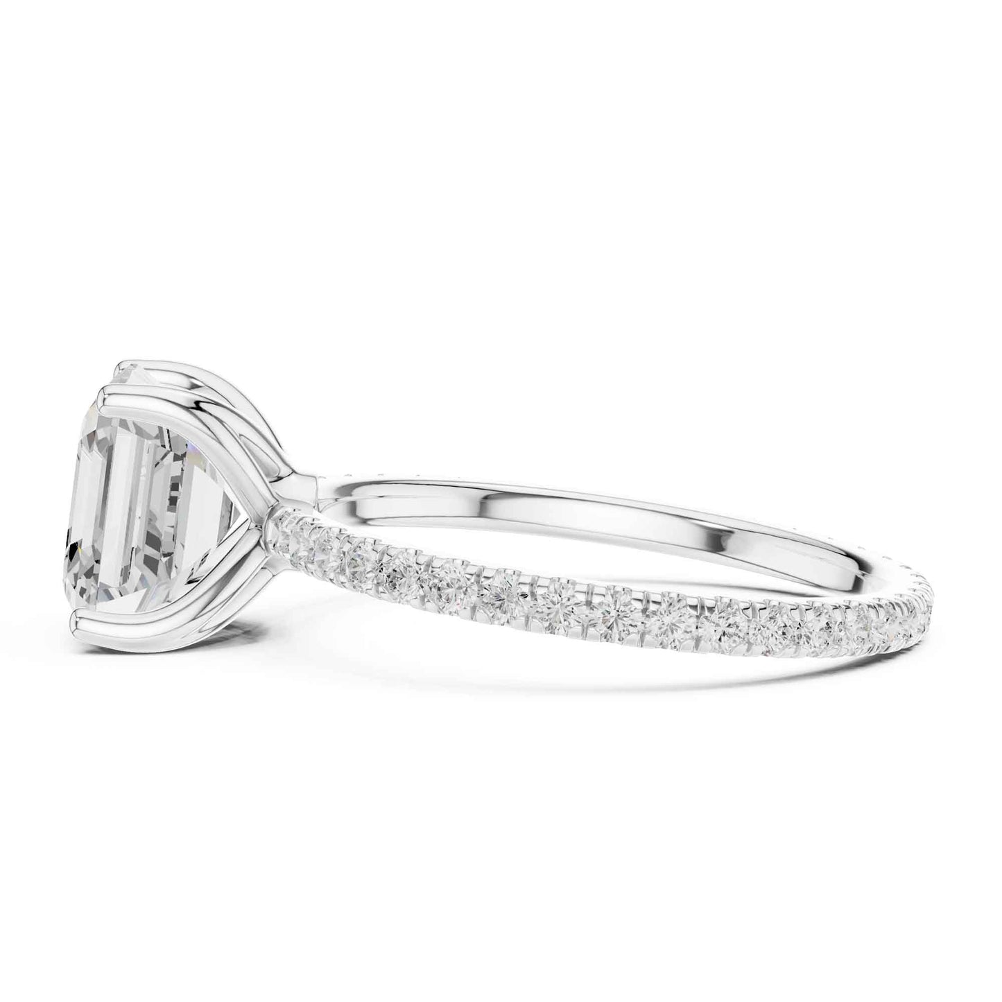 2.5 Carat Square Asscher Cut Lab Grown Diamond Ring with Pavé Setting