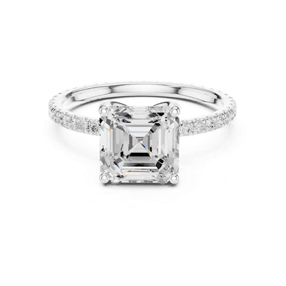 2.5 Carat Square Asscher Cut Lab Grown Diamond Ring with Pavé Setting