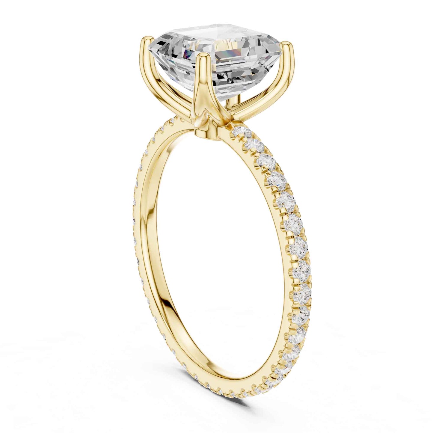 2.5 Carat Square Asscher Cut Lab Grown Diamond Ring with Pavé Setting