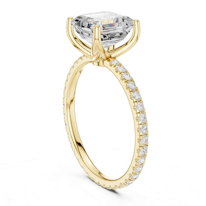 2.5 Carat Square Asscher Cut Lab Grown Diamond Ring with Pavé Setting