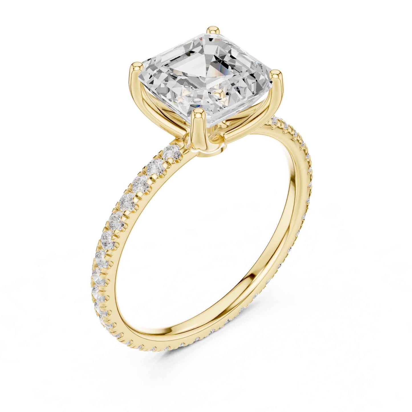 2.5 Carat Square Asscher Cut Lab Grown Diamond Ring with Pavé Setting