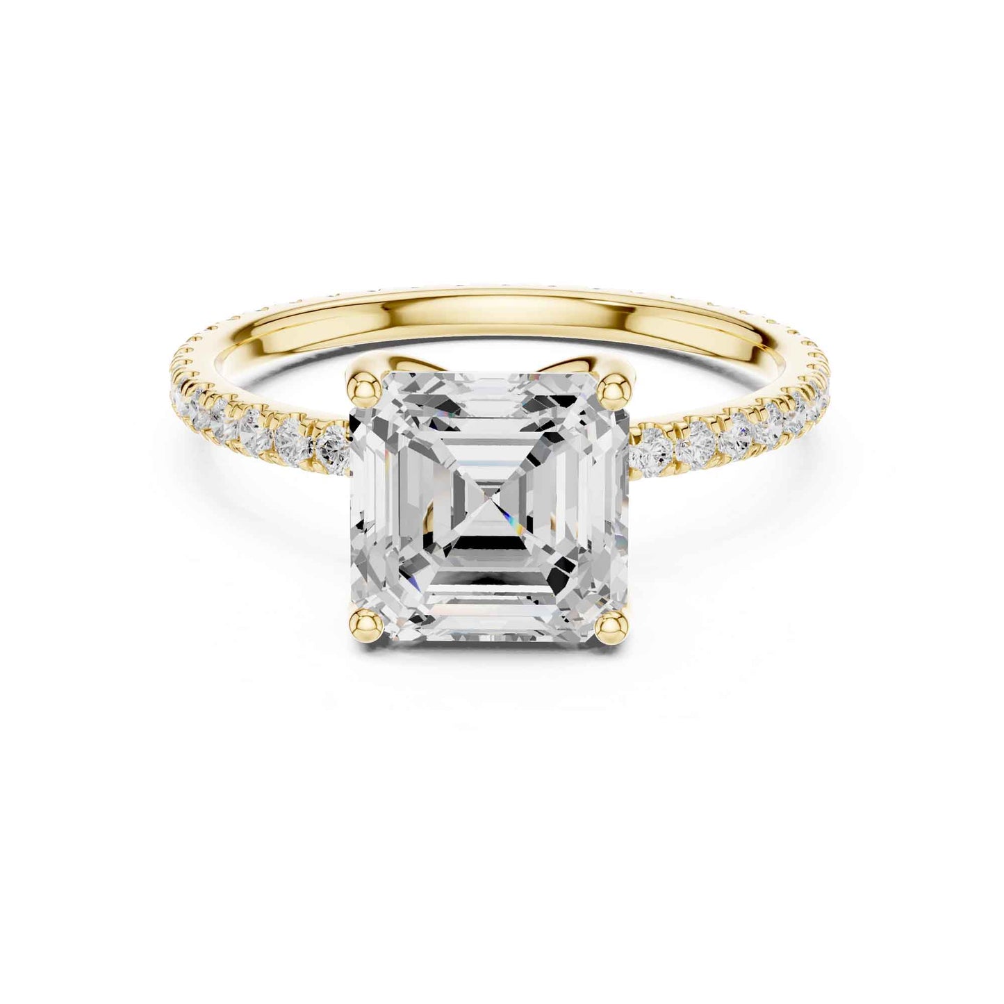 2.5 Carat Square Asscher Cut Lab Grown Diamond Ring with Pavé Setting