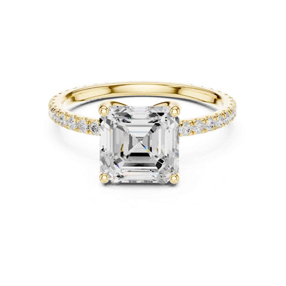 2.5 Carat Square Asscher Cut Lab Grown Diamond Ring with Pavé Setting