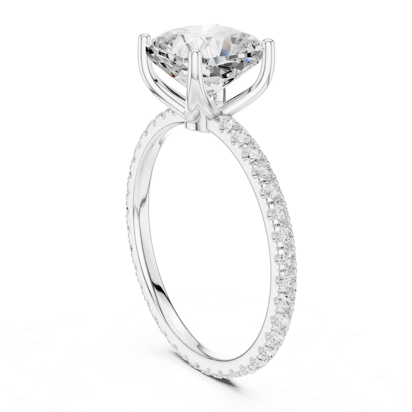 2.5 Carat Cushion Cut Diamond Engagement Ring with Pavé Band