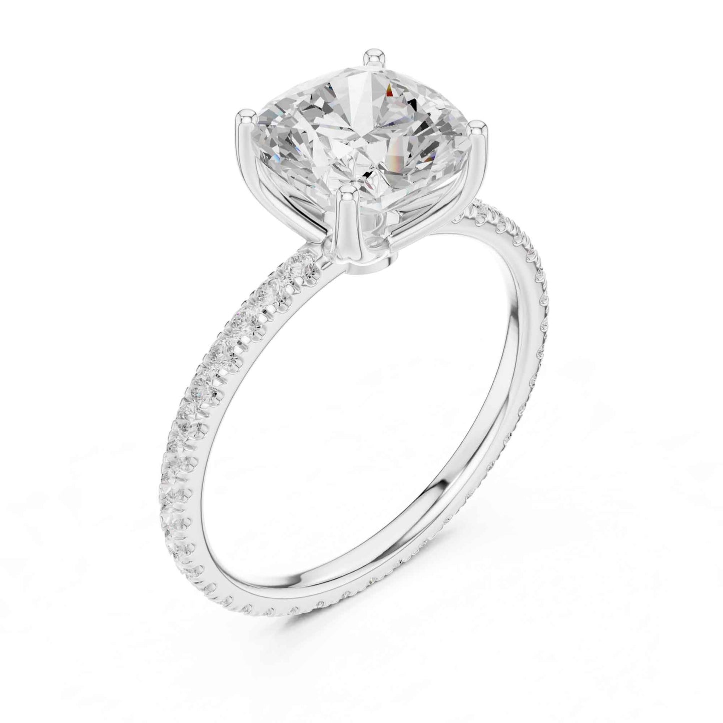 2.5 Carat Cushion Cut Diamond Engagement Ring with Pavé Band