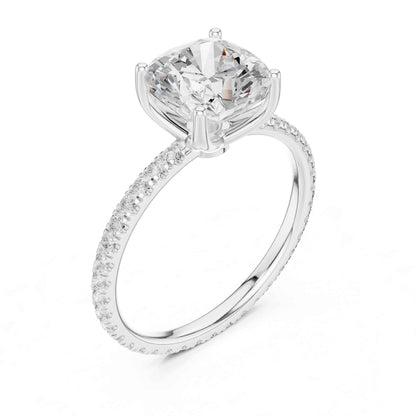 2.5 Carat Cushion Cut Diamond Engagement Ring with Pavé Band