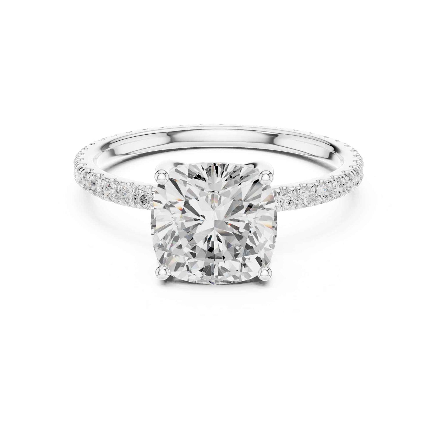 2.5 Carat Cushion Cut Diamond Engagement Ring with Pavé Band